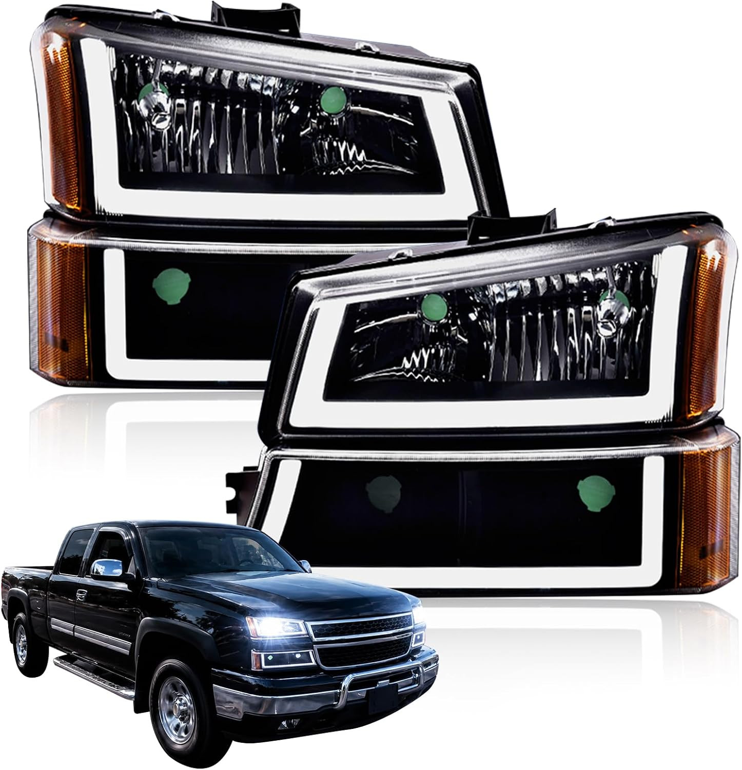 LED DRL Headlights Compatible with Chevy Silverado 1500 2500 3500 & HD Model 200