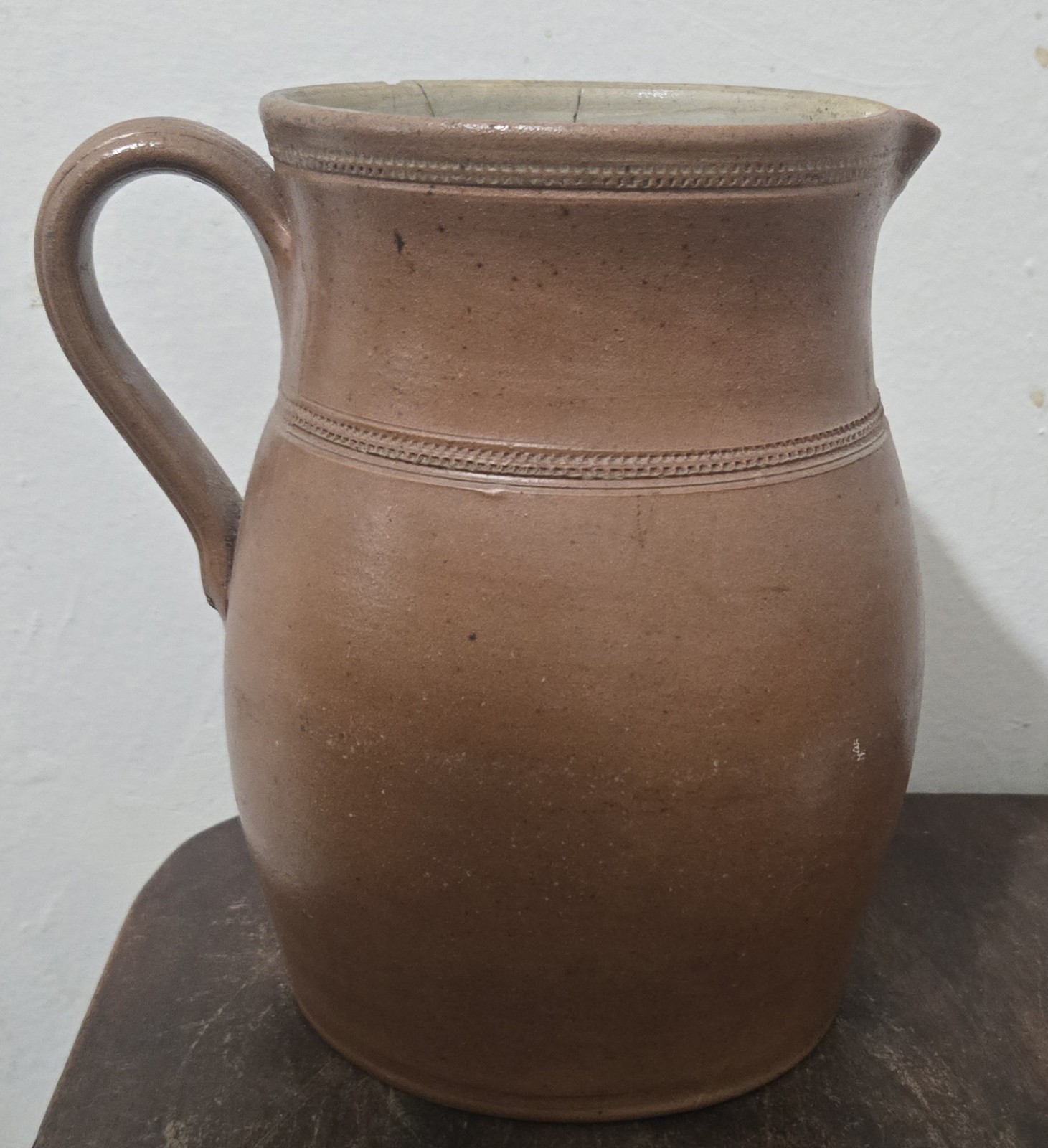 Antique French Salt Glazed Stoneware Pitcher Jug Farmhouse Rustic 8\