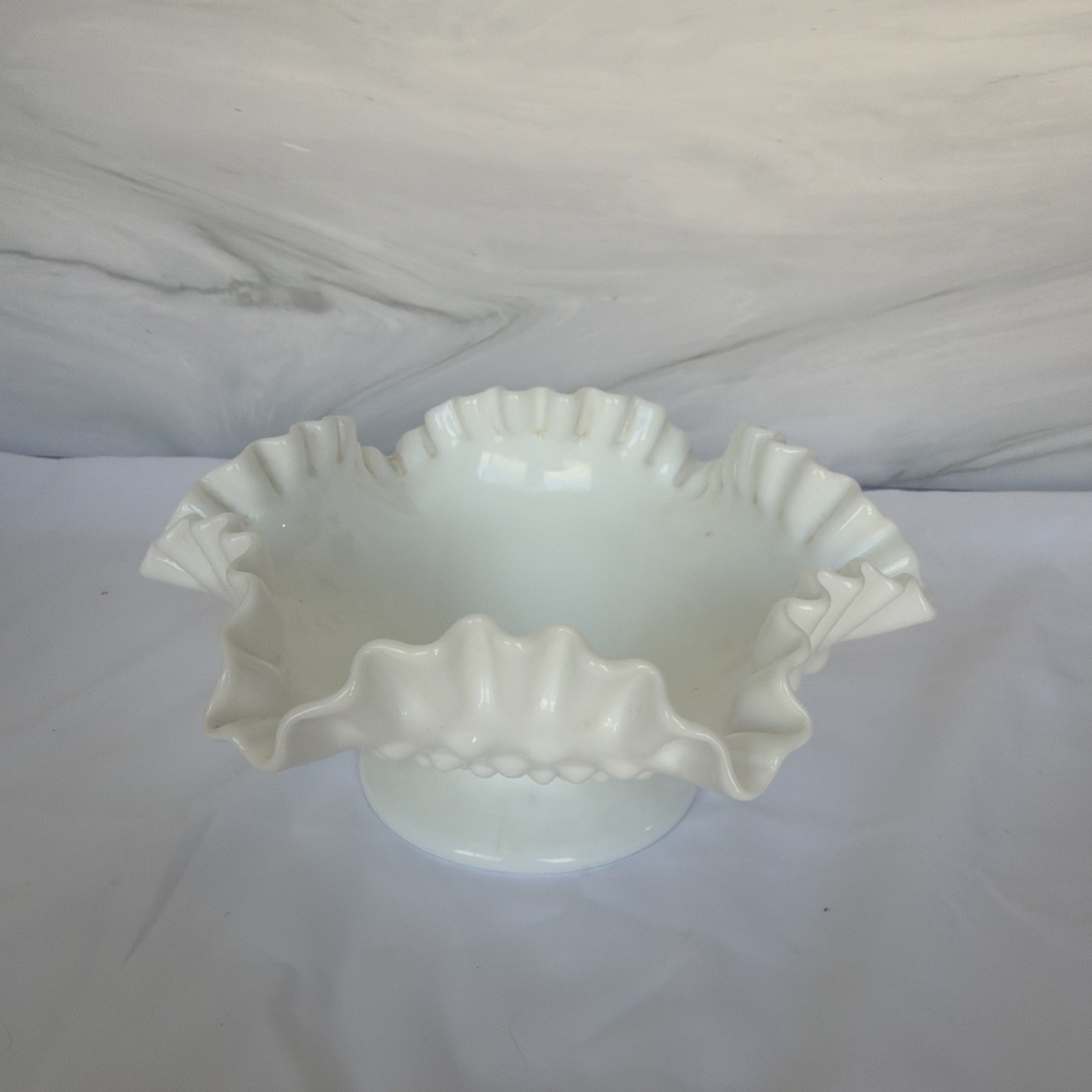 Fenton Hobnail Milk Glass Ruffled Crimp Compote Bowl Pedestal Dish Centerpiece