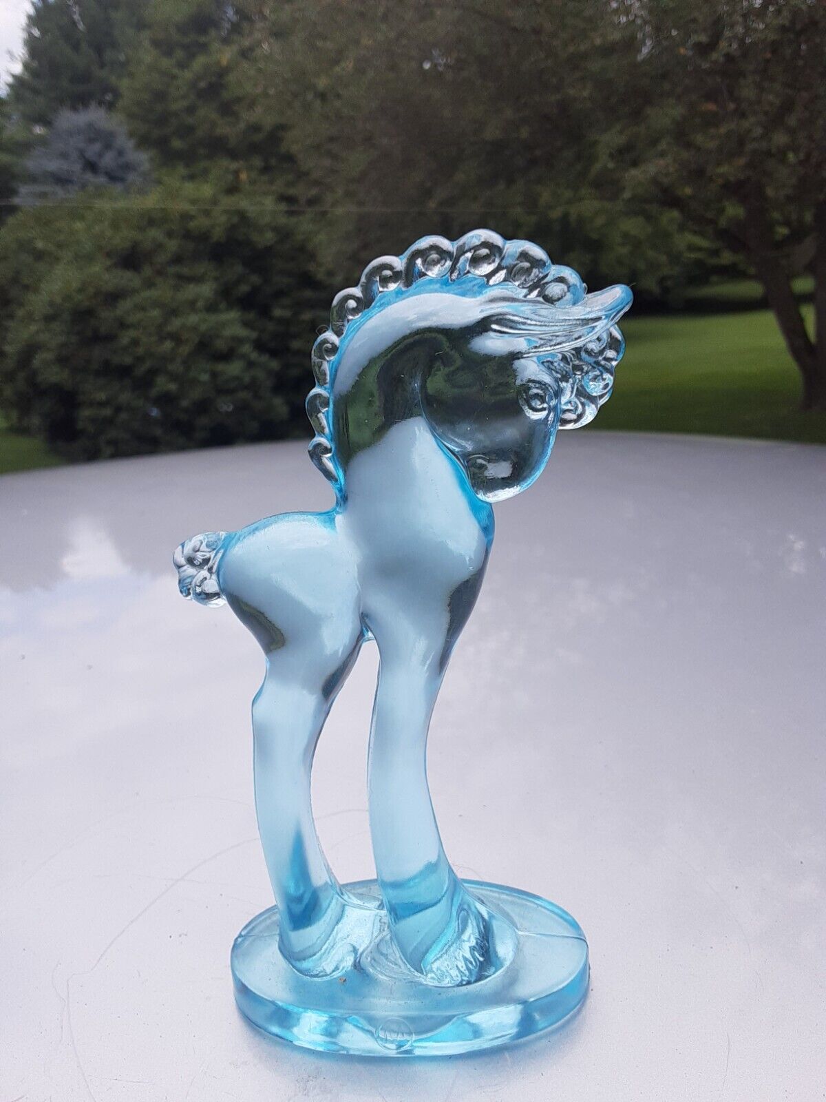 vtg sky/aqua blue glass mosser 5.5 in standing pony/horse figurine
