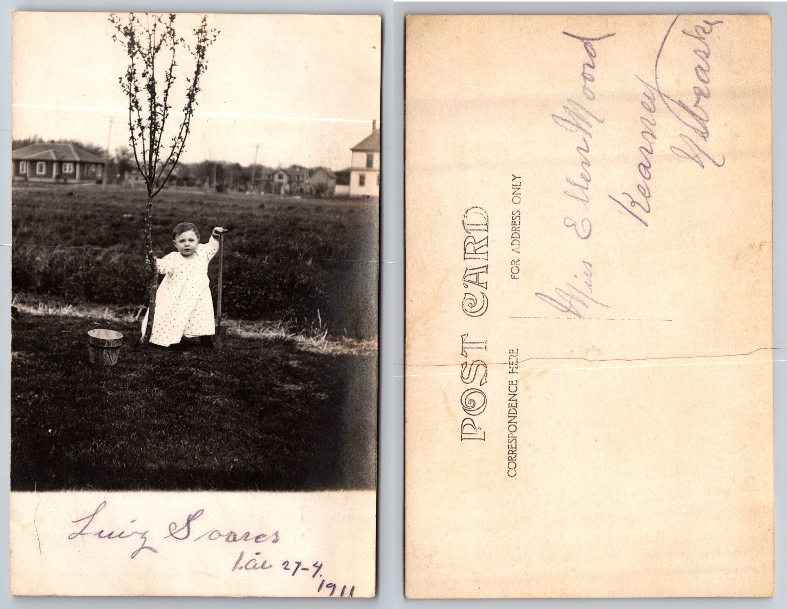 1911 Kearney Nebraska Real Photo Postcard RPPC Young Child Planting Tree 1911 Kearney Nebraska Real Photo Postcard RPPC Young Child Planting Tree