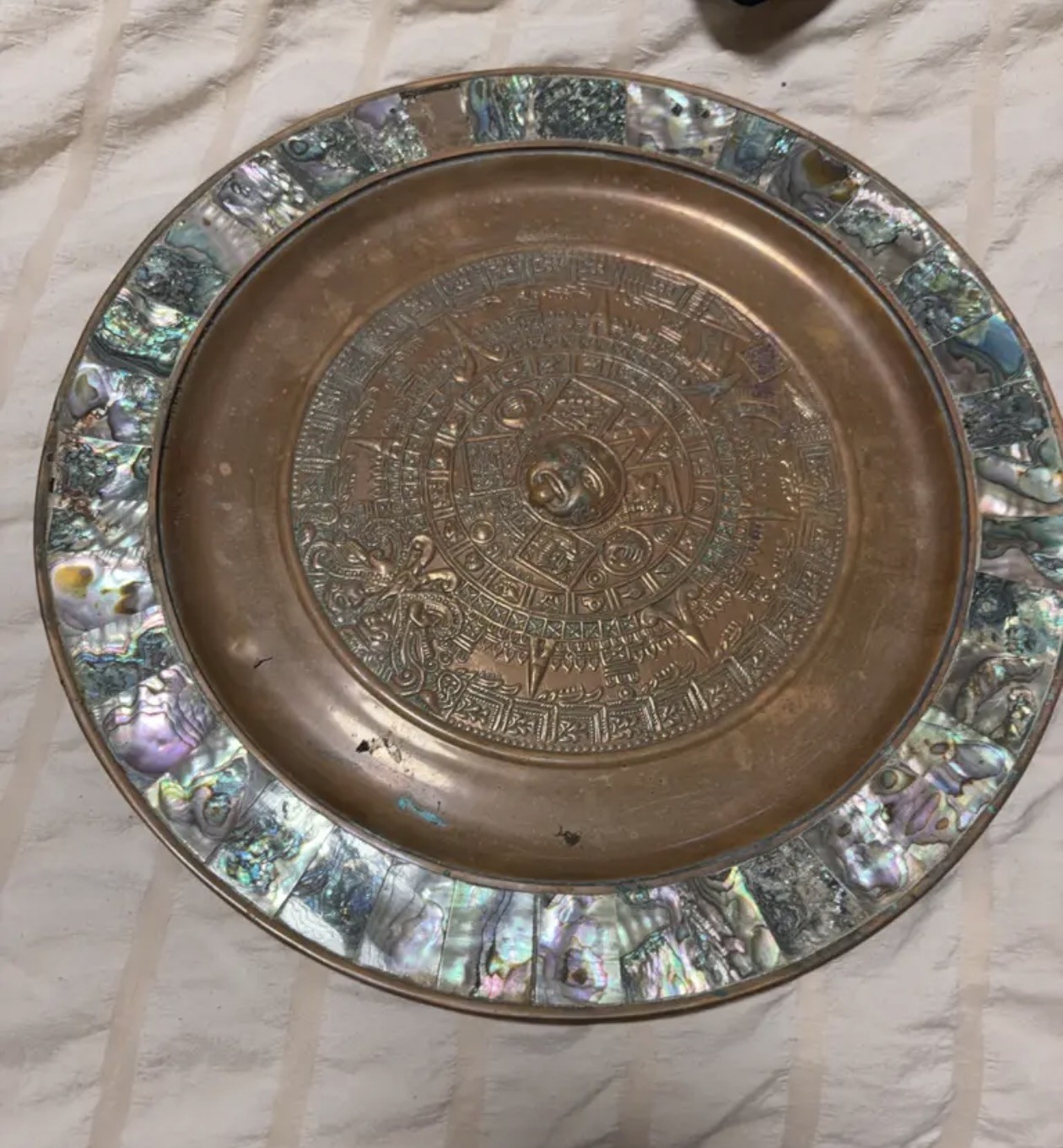 VINTAGE  COPPER  Or Brass Aztec  MAYAN MEXICAN CALENDAR 11 “PLATE WALL HANGING