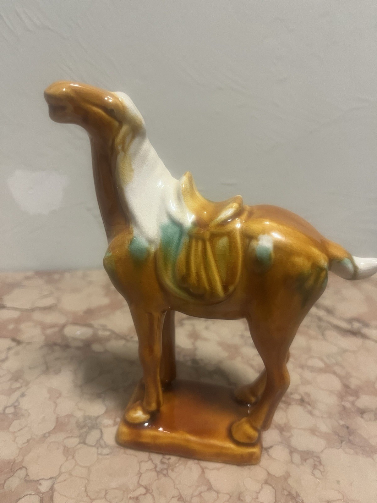 Vintage Chinese Tang Dynasty Style Sancai Glazed Horse Figurine.