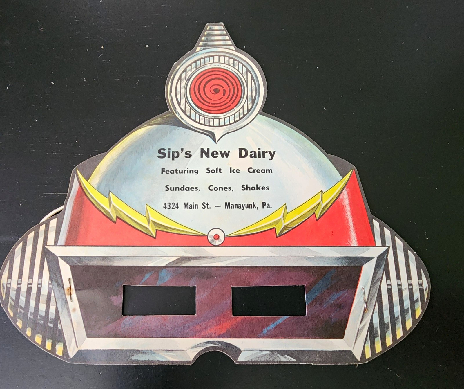Vintage 1950s Sip's New Dairy Space Helmet Mask Sci-Fi Ice Cream Promo