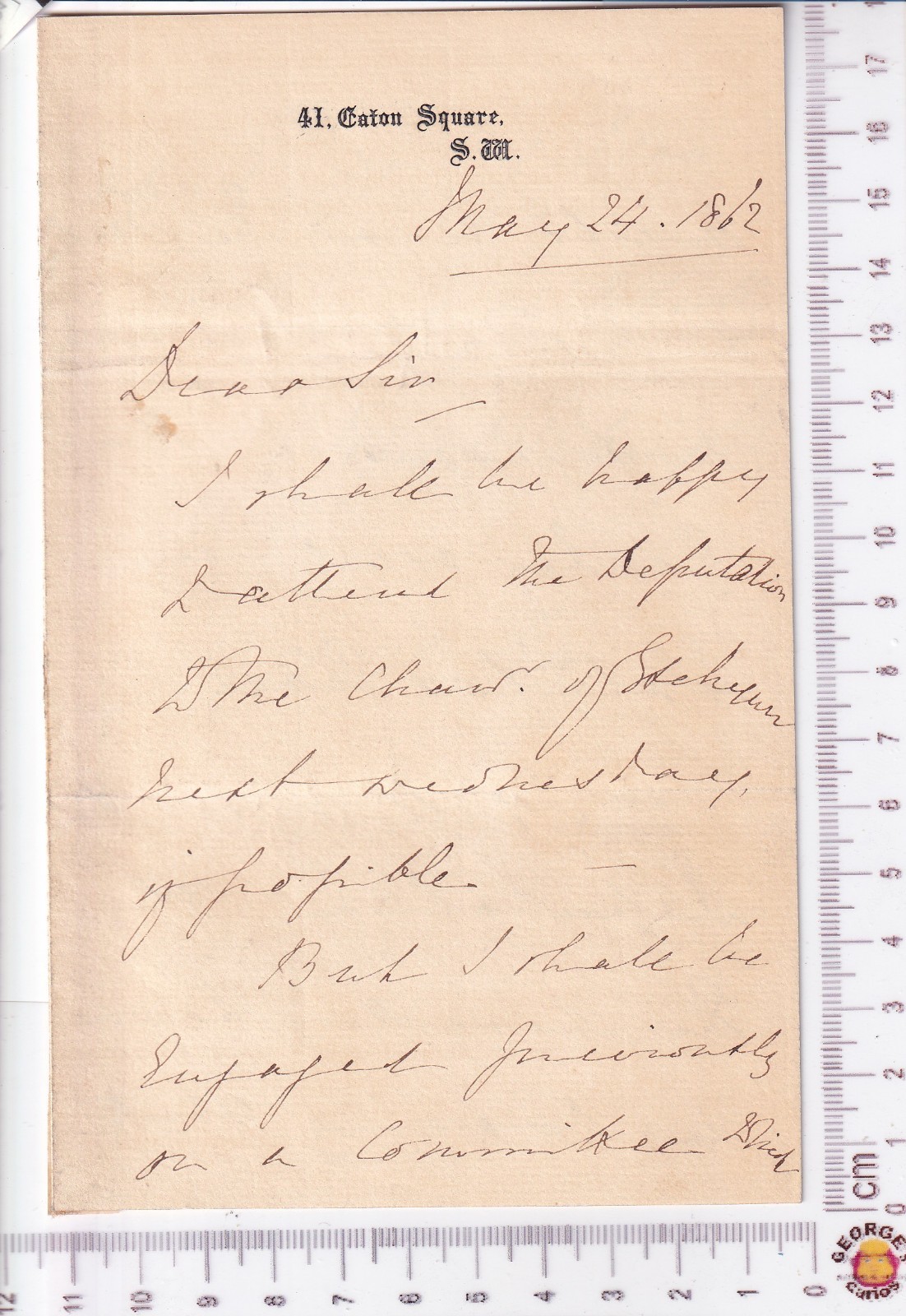 Sir John Pakington 3p ALS 1862 Gladstone Downing St Meet Japan Takeuchi Embassy?