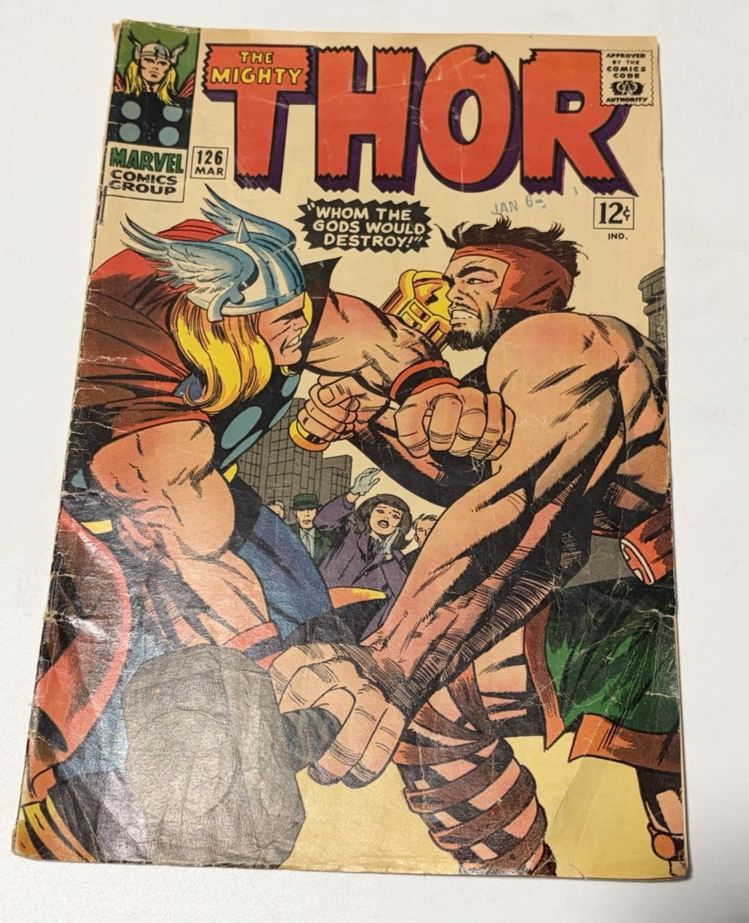 Vintage Thor Comic Book March 126 Marvel Thor VS Hercules Battle 1966 Imperfect