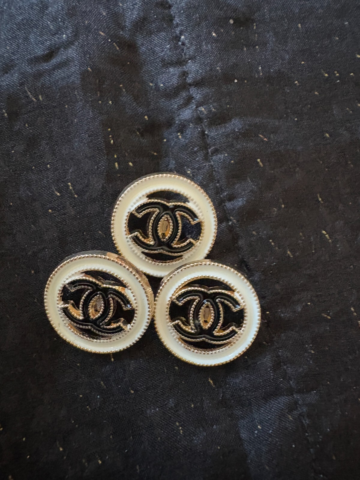 3 CHANEL Black & Ivory Enamel Buttons – 18mm – Gold-Tone, Stamped Back