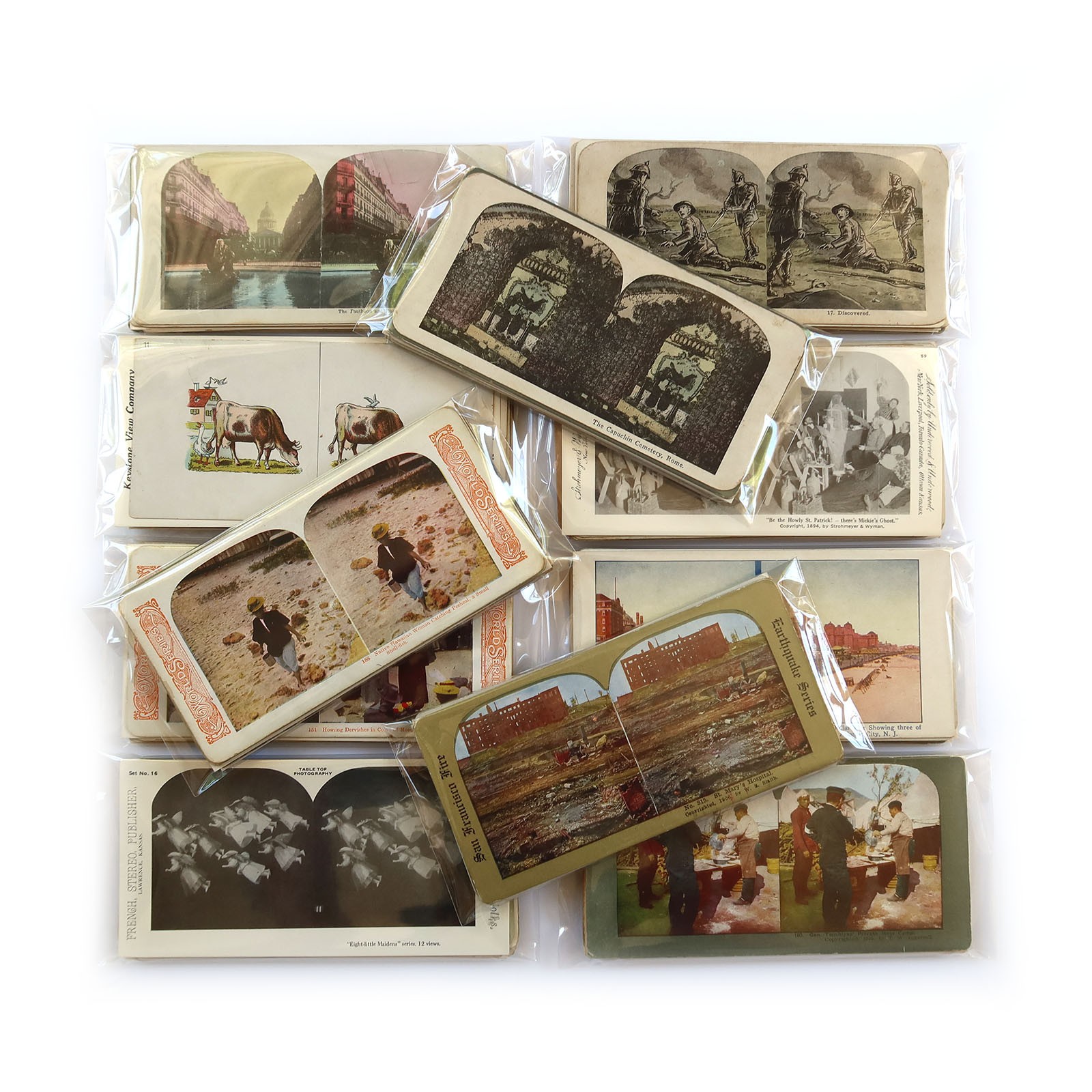 15 Stereoview Cards - Mixed 1890s-1970s Lithoviews Lot - Stereoscope Prints