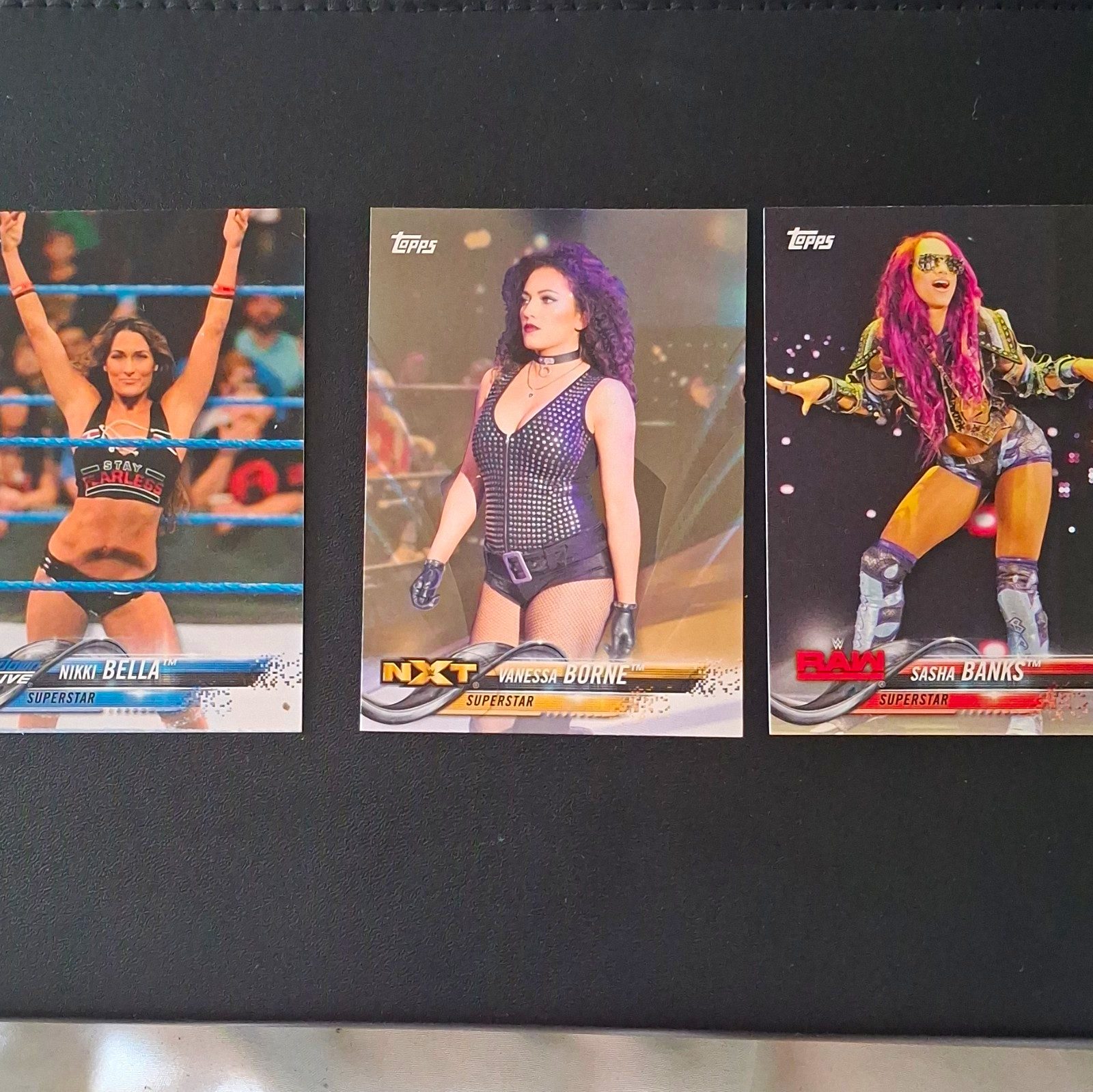 Topps 2018 WWE Base Set 3-Card Lot Nikki Bella Sasha Banks Vanessa Borne #154
