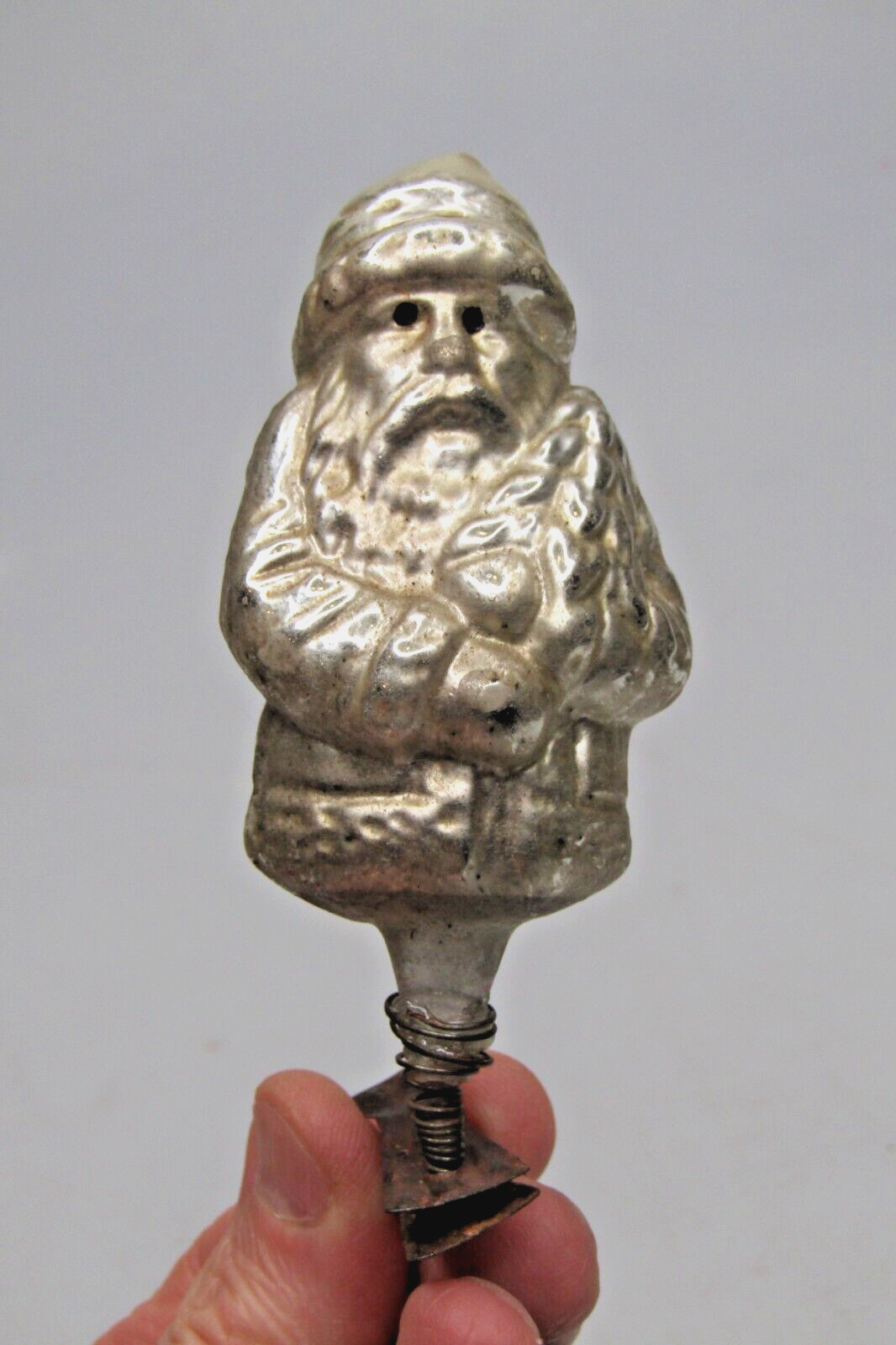 Antique Vintage Blown Glass Clip On SANTA ST NICK Christmas Ornament Germany
