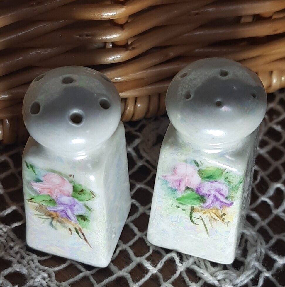 Handpainted Porcelain Salt And Pepper Shakers Signed OLIVE Made In Japan