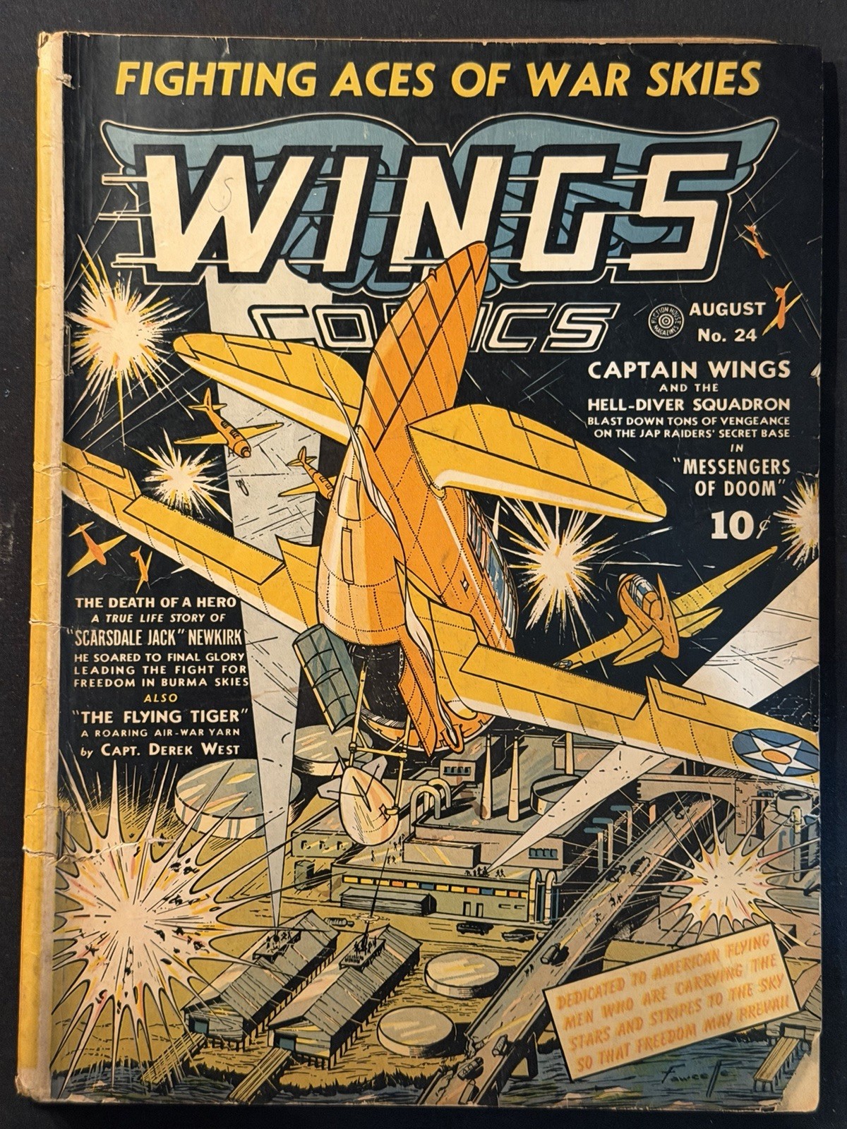 Wings Comics 24 1942 Fiction House Captain Wings Flying Tiger Skull Squad War