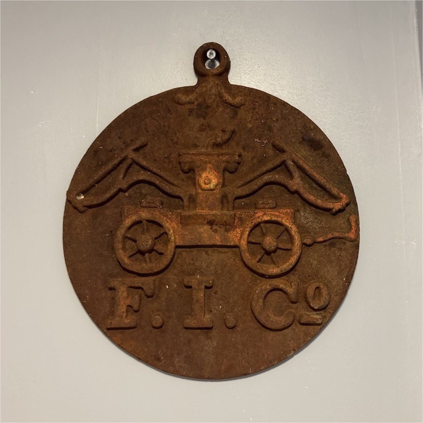Vintage Cast Iron F.I. Co Fire Mark Plaque Baltimore Insurance Pumper Sign Decor