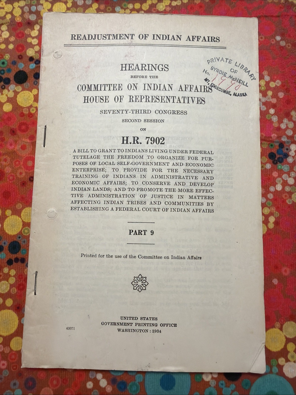 Hearings Before The Committee On Indian Affairs 1934 Booklet Hearings Before The Committee On Indian Affairs 1934 Booklet