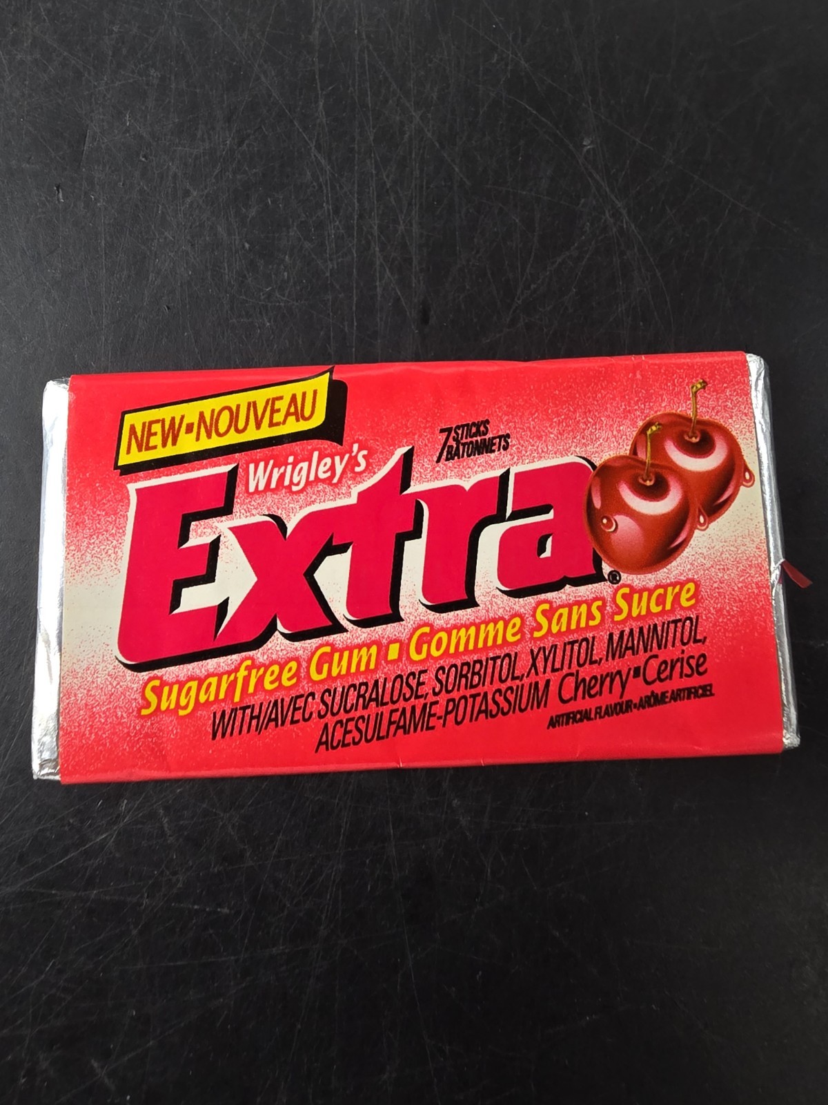 Vintage Extra Cherry Sugarfree Gum 7 Sticks SEALED Canadian RARE