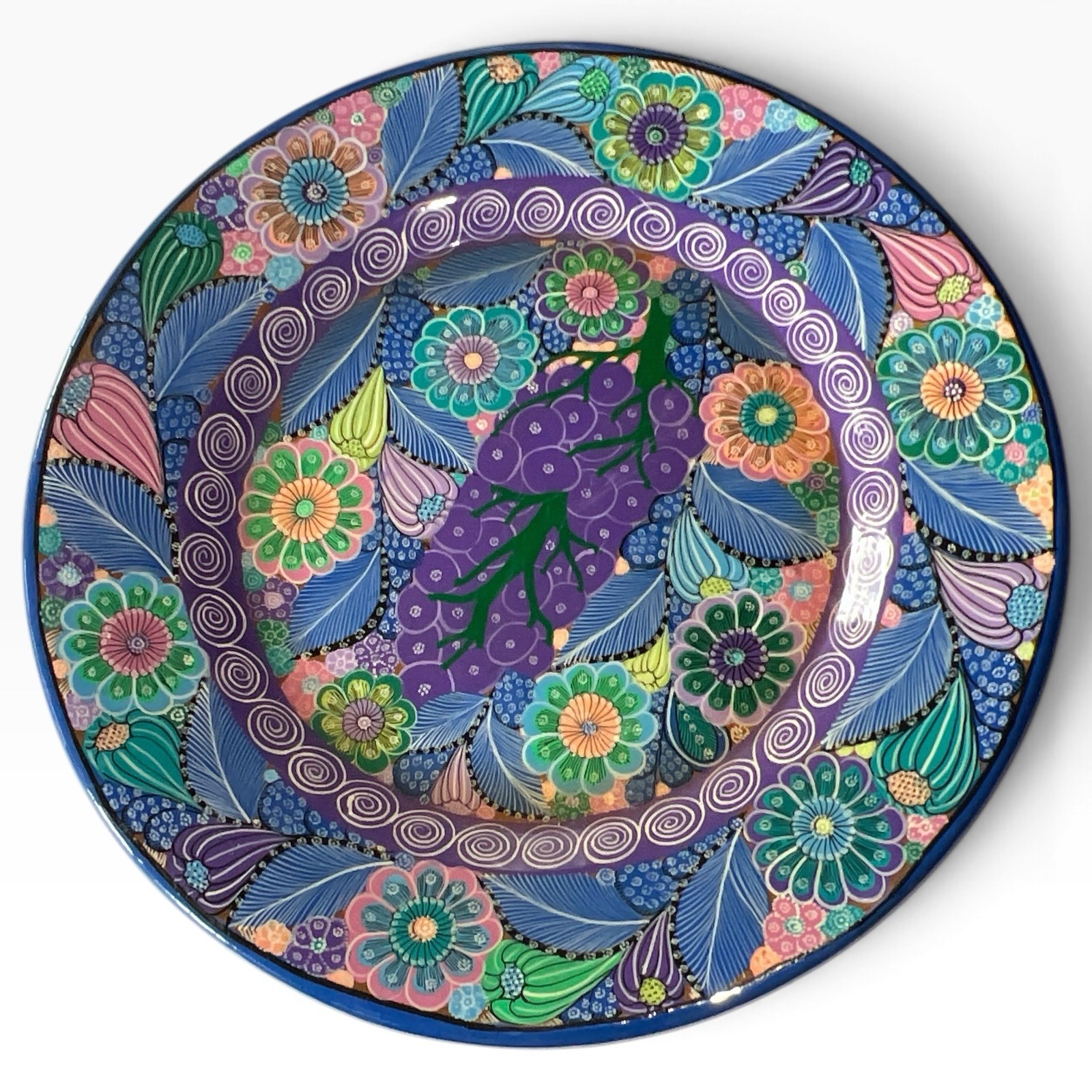 Vintage Hand Painted Signed Talaquepaque Peacock Pottery Wall Charger Plate 16”
