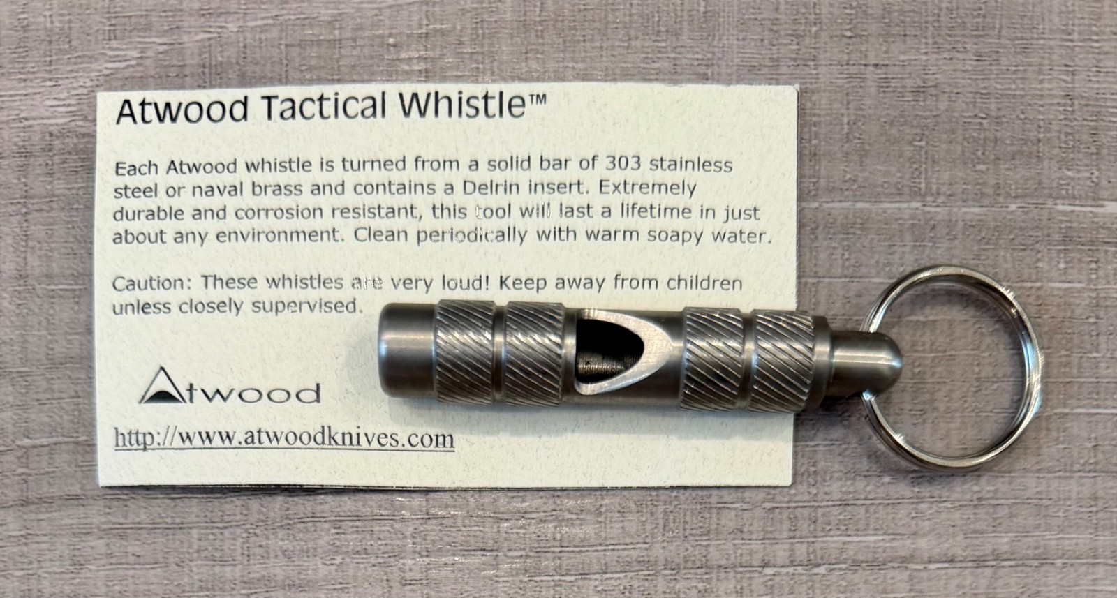 Peter Atwood Tactical Whistle, 303 stainless steel , with split ring, RARE, mint Peter Atwood Tactical Whistle, 303 stainless steel , with split ring, RARE, mint