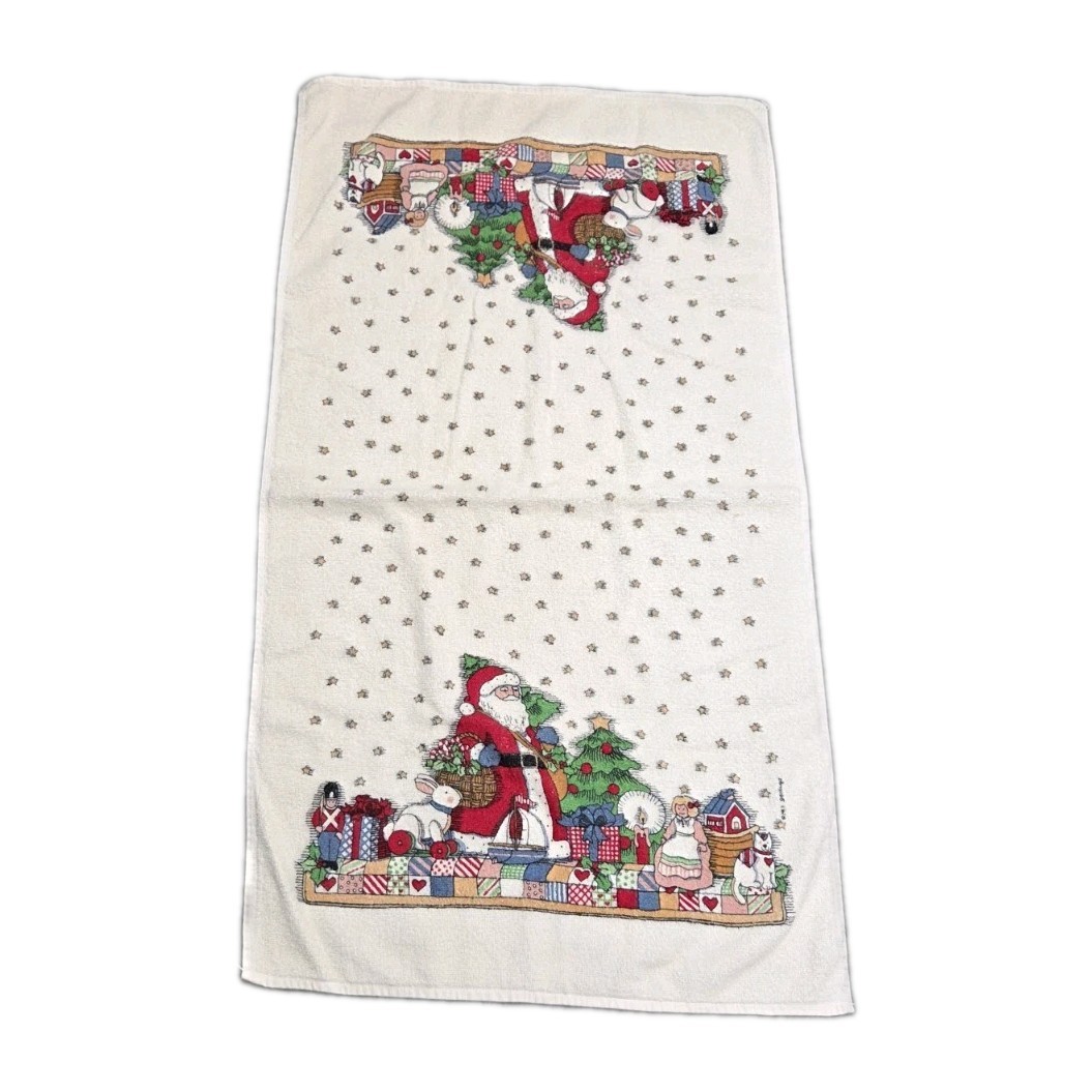 Vintage Cannon 100% Cotton Merry Christmas Santa Bath Towel 42”x23” Made in USA