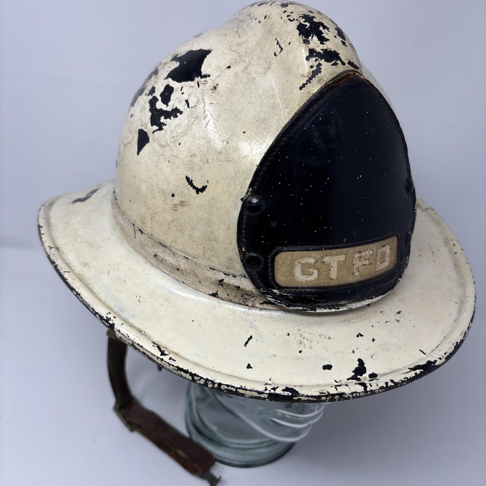 Antique MSA Firemans Helmet Leather Shield Cold Weather Liner Leather Chin Strap