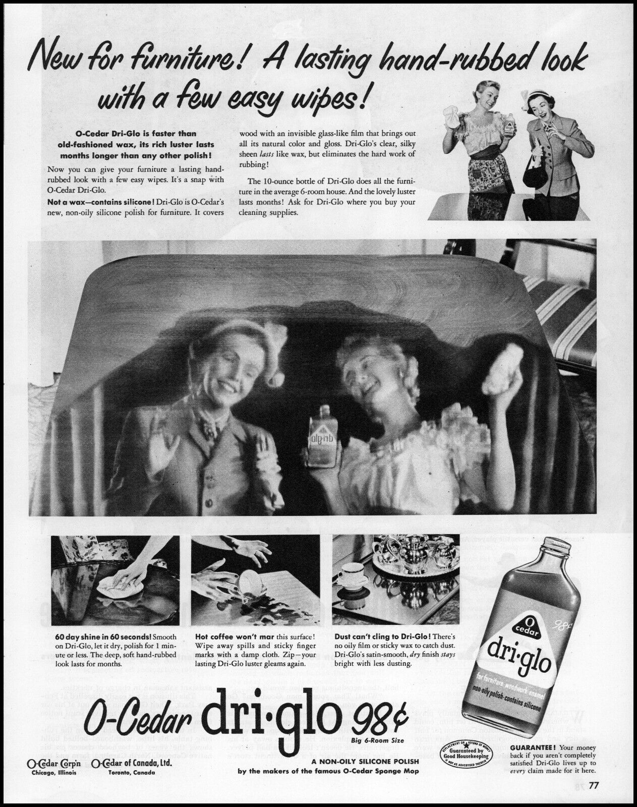 1951 O Cedar Dri-Glo furniture polish housewives retro photo print ad LA36