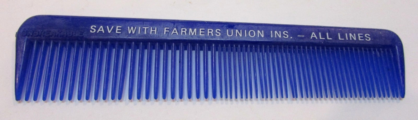 Old 1950s Farmers Union Insurance Advertising Promo Vintage Blue Plastic Comb