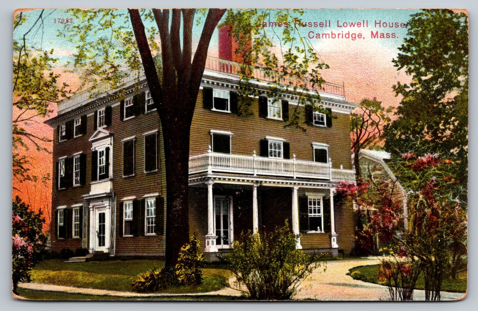 James Russell Lowell House Cambridge MA Postcard 1916 Historic Home