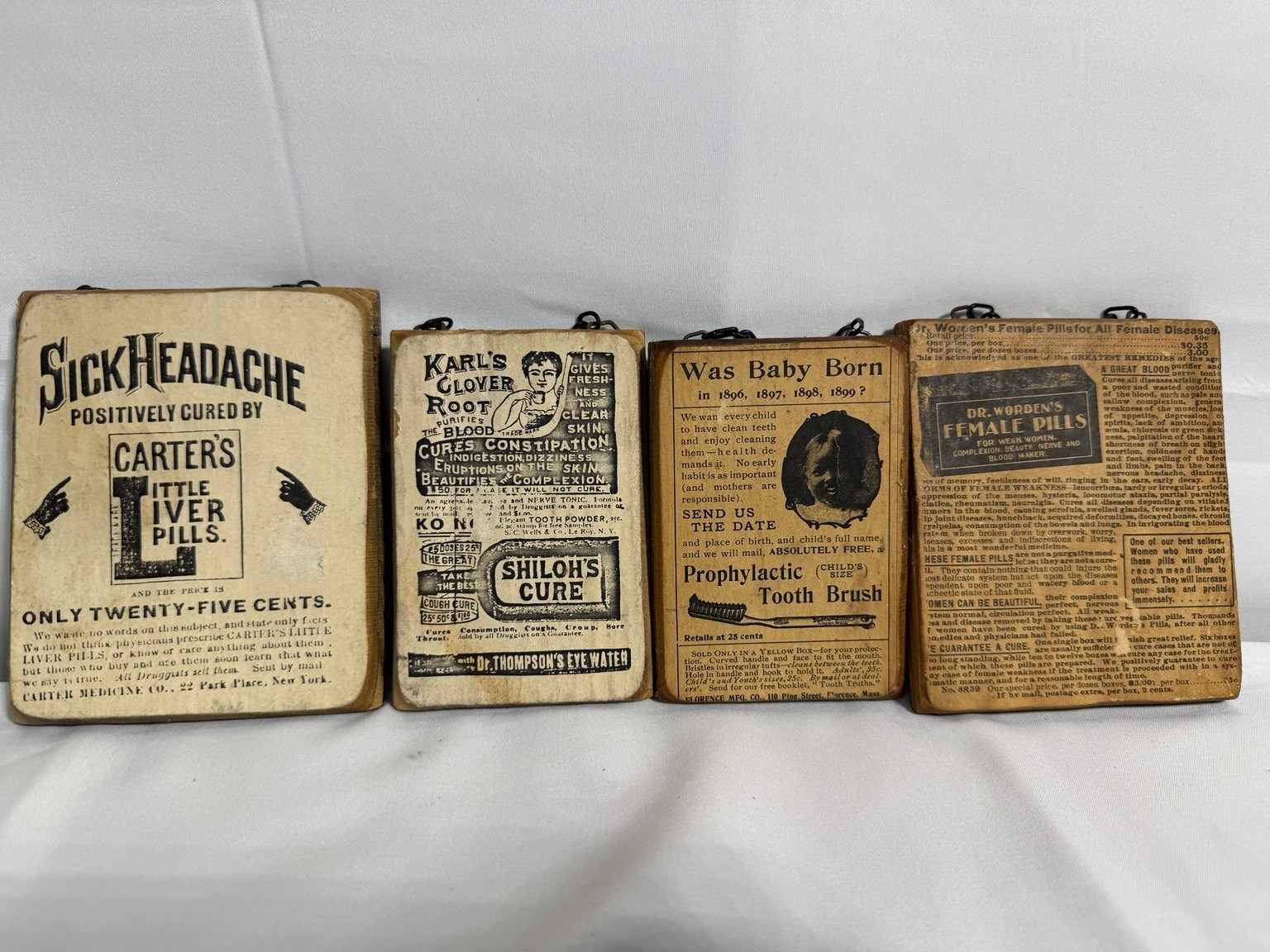 Vintage Patent Medicine Advertising Wood Wall Plaques Pharmacy Decor Set of 4
