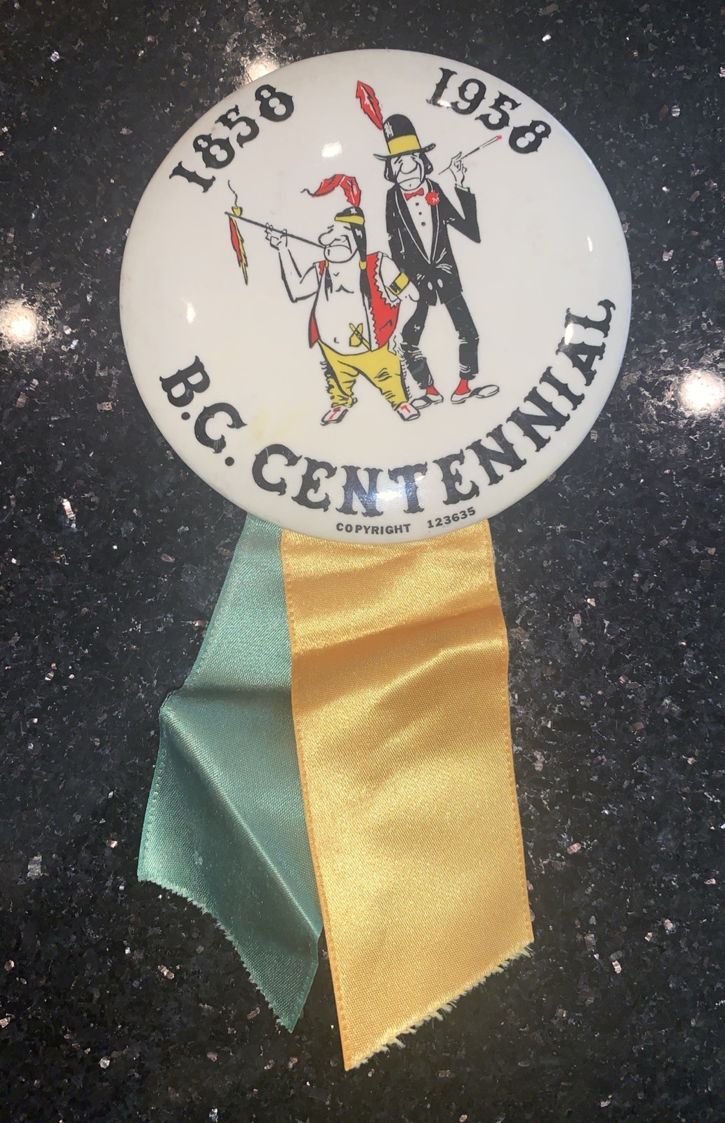 Vintage 1858-1958 B.C. Centennial Rare Button with Ribbons~CANADA