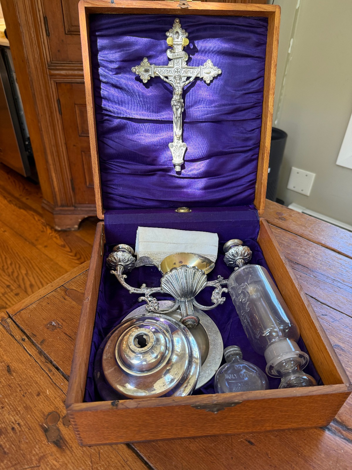 Antique Homan Silver Plate Catholic Sick Call Last Rites Kit w/ Box c.1897-1905