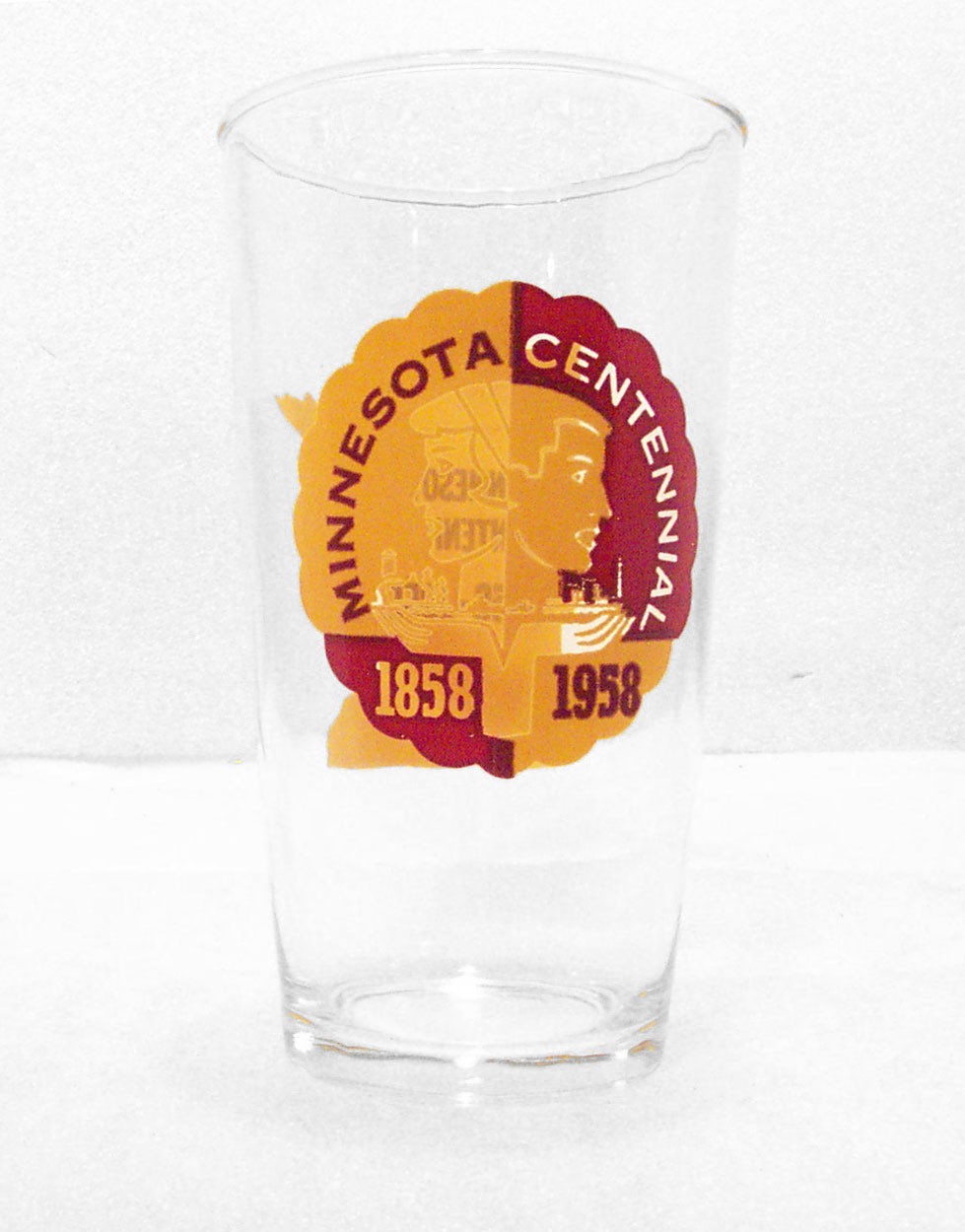 Vintage MINNESOTA CENTENNIAL Beverage Glass State Historical 1858 – 1958