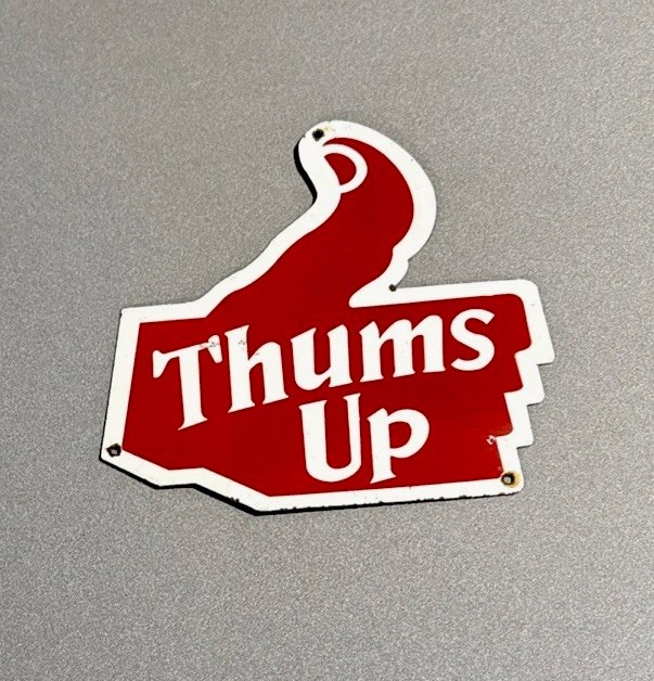 VINTAGE 12” THUMBS UP HAND PORCELAIN SIGN CAR GAS OIL TRUCK MOTORCYCLE