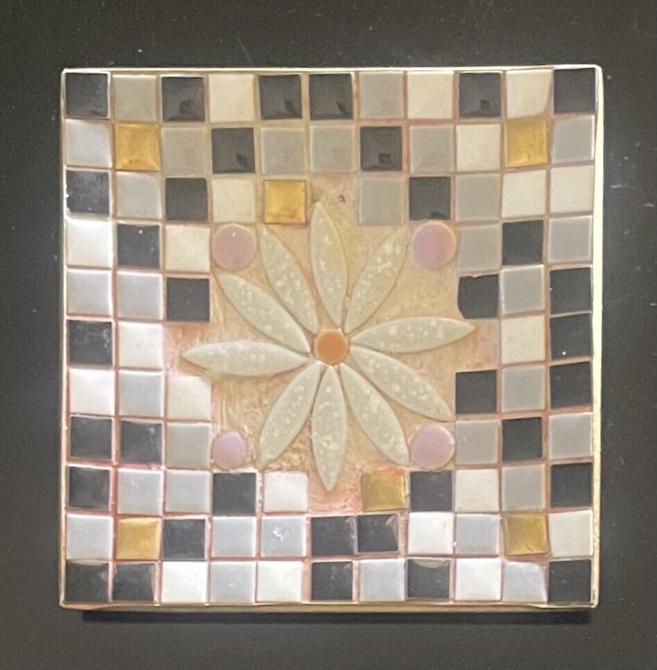 Vintage MCM Decorative Mosaic Tile Daisy Trinket Dish / Ashtray / Candle Tray