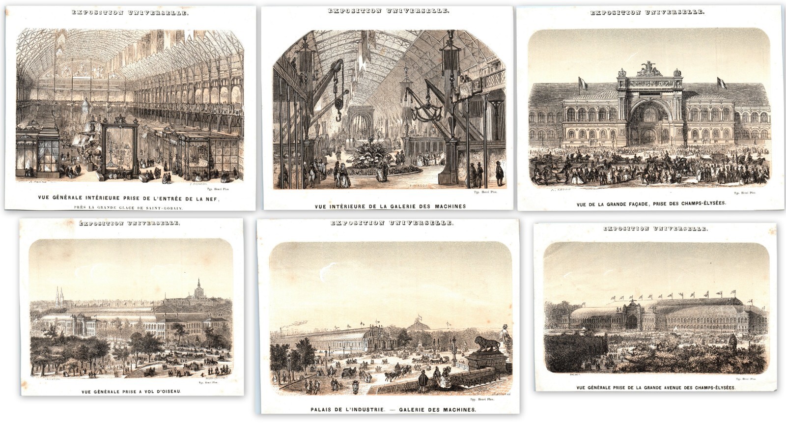 1878 Paris Universelle Exposition Prints (6) Building Interiors & Fairgrounds