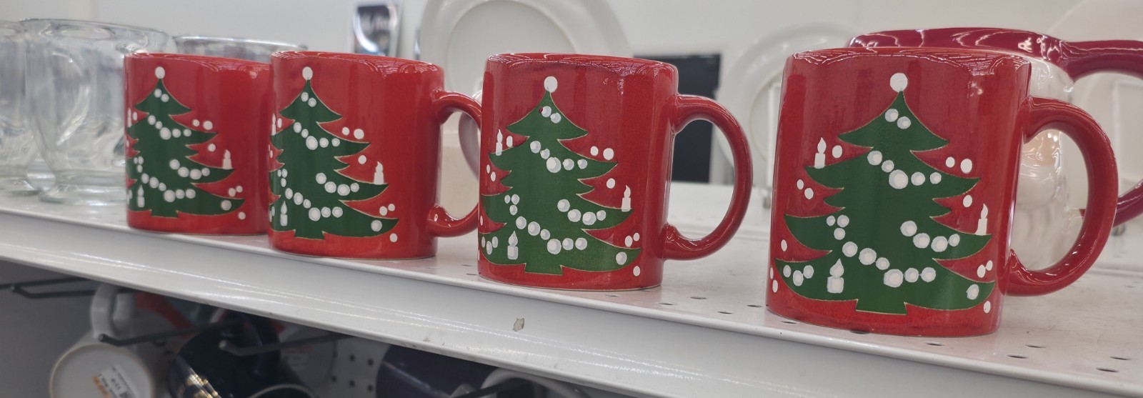 Vintage Waechtersbach Christmas Tree Red Mugs 4 West Germany Holiday Coffee Cups