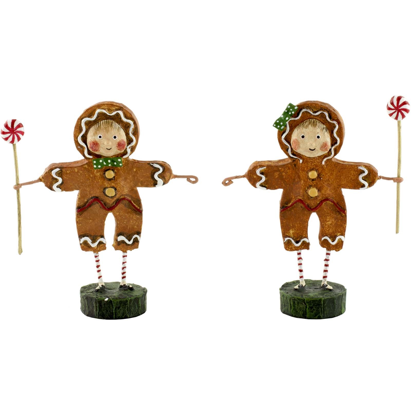 Lori Mitchell Gingerbread Boy and Girl Christmas Figurines Set Folk Art Figures
