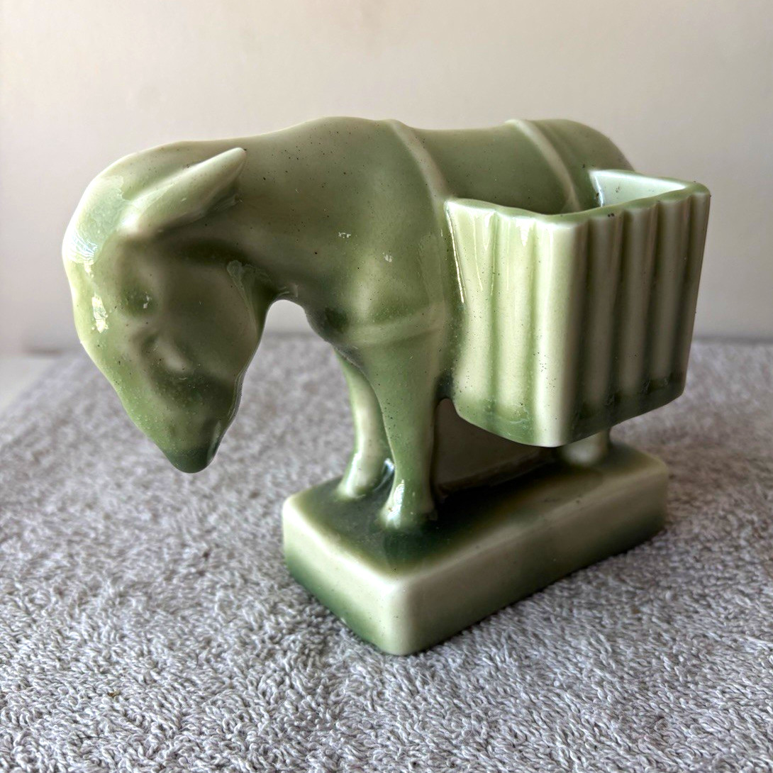 Vintage Rookwood Pottery 1935,High Glaze, Green, Donkey Burro Paperweight 6404