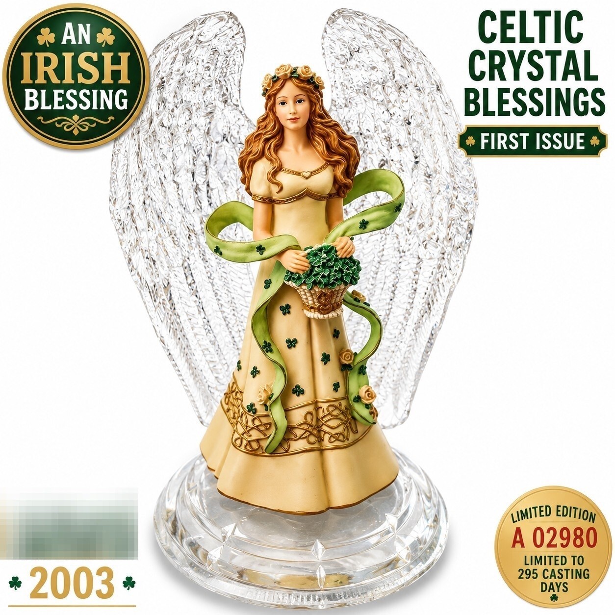 2003 Bradford Exchange Emerald Embrace Angel Figurine Celtic Crystal Blessings