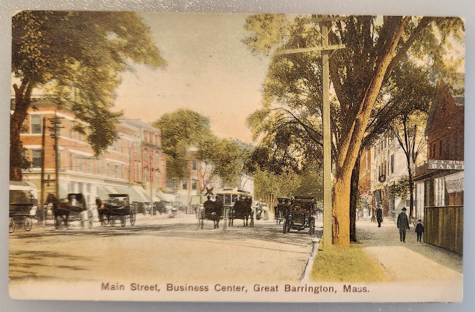 POSTCARD, MAIN STREET, 1907, GREAT BARRINGTON MA, HORSES, 