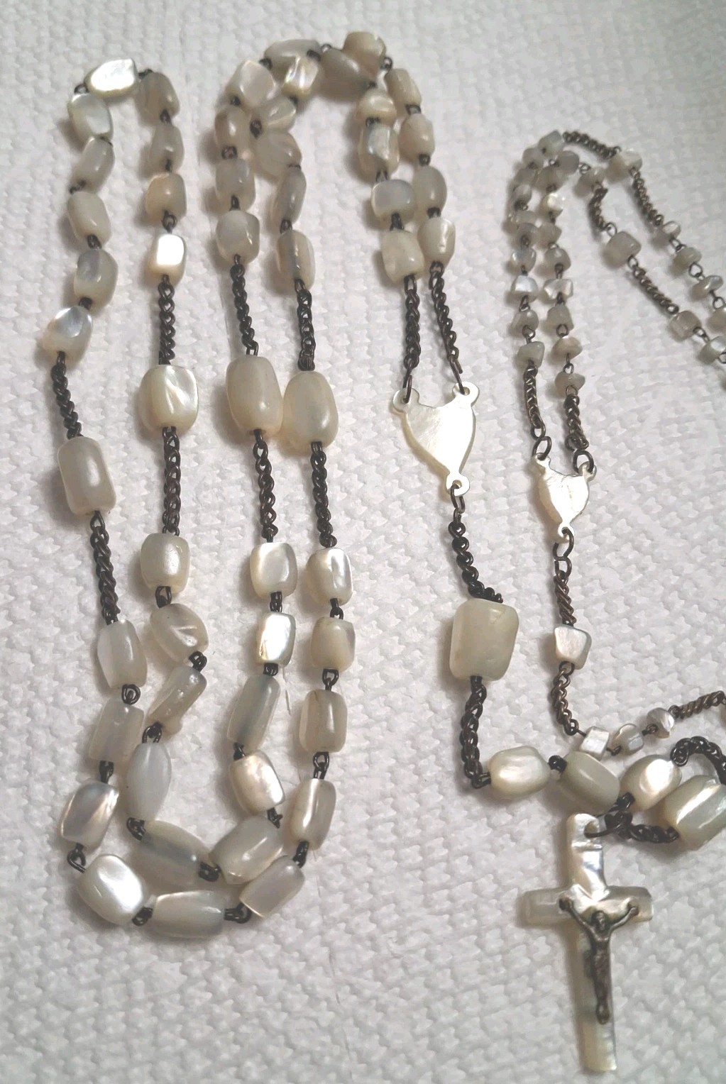Antique 1800's Rosary  Nun Convent Find Mop Rosary Large Mother Of Pearl Beads