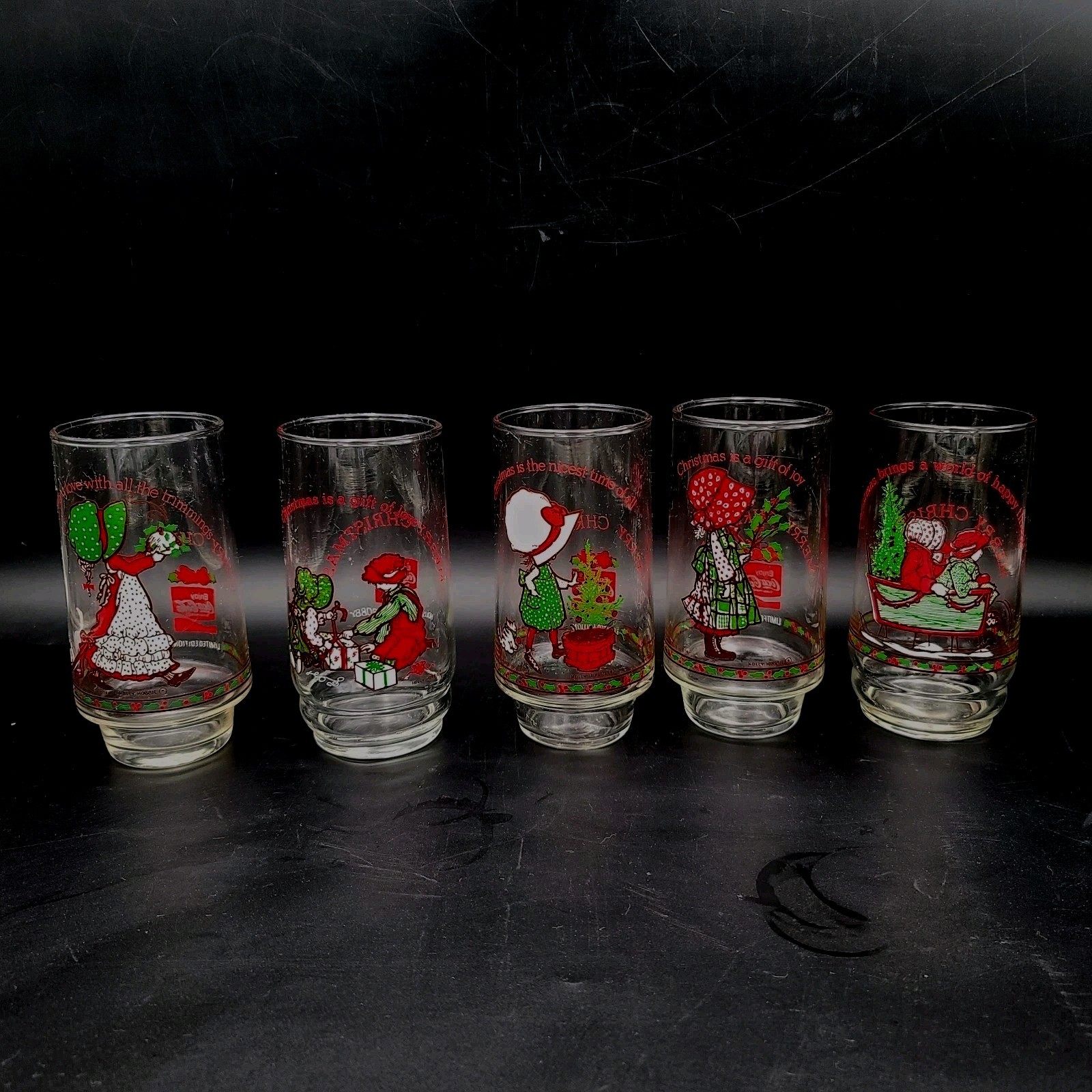 5 Vintage Glasses 1978 Holly Hobbie Coca Cola Christmas Coke American Greetings 5 Vintage Glasses 1978 Holly Hobbie Coca Cola Christmas Coke American Greetings