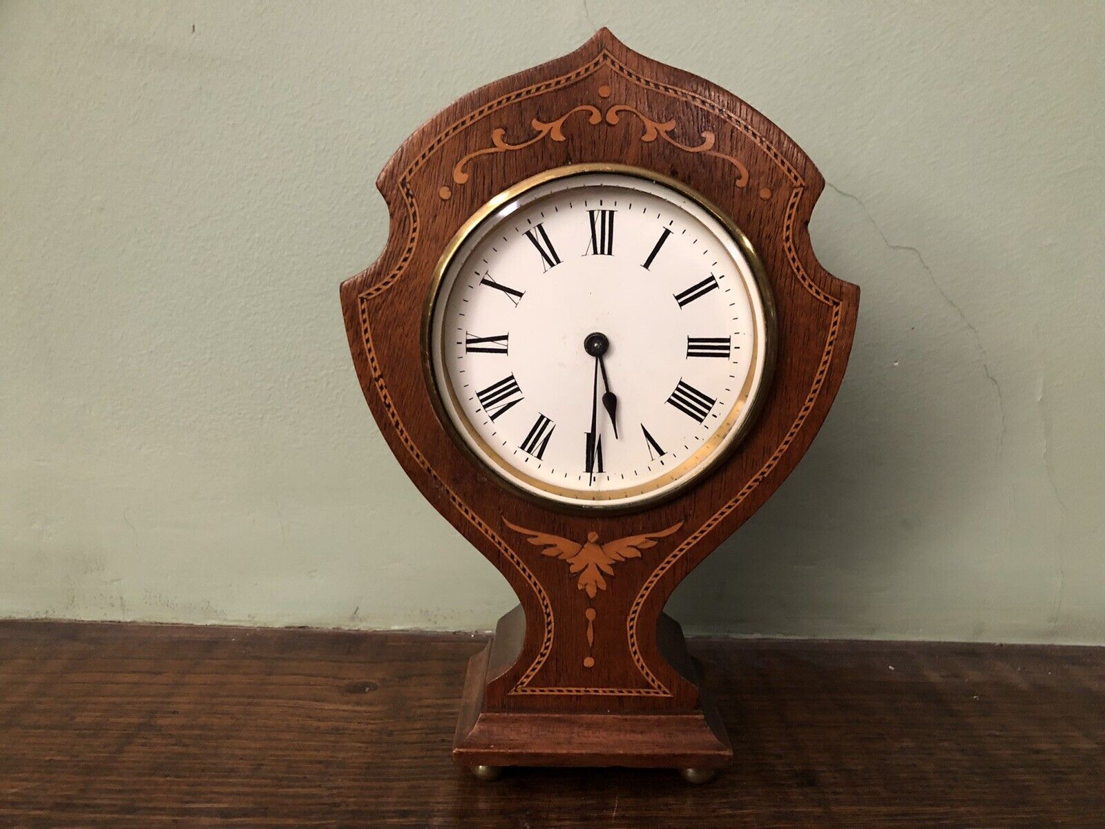 R&Co Mahogany Inlaid Balloon Clock For Spares Or Repair