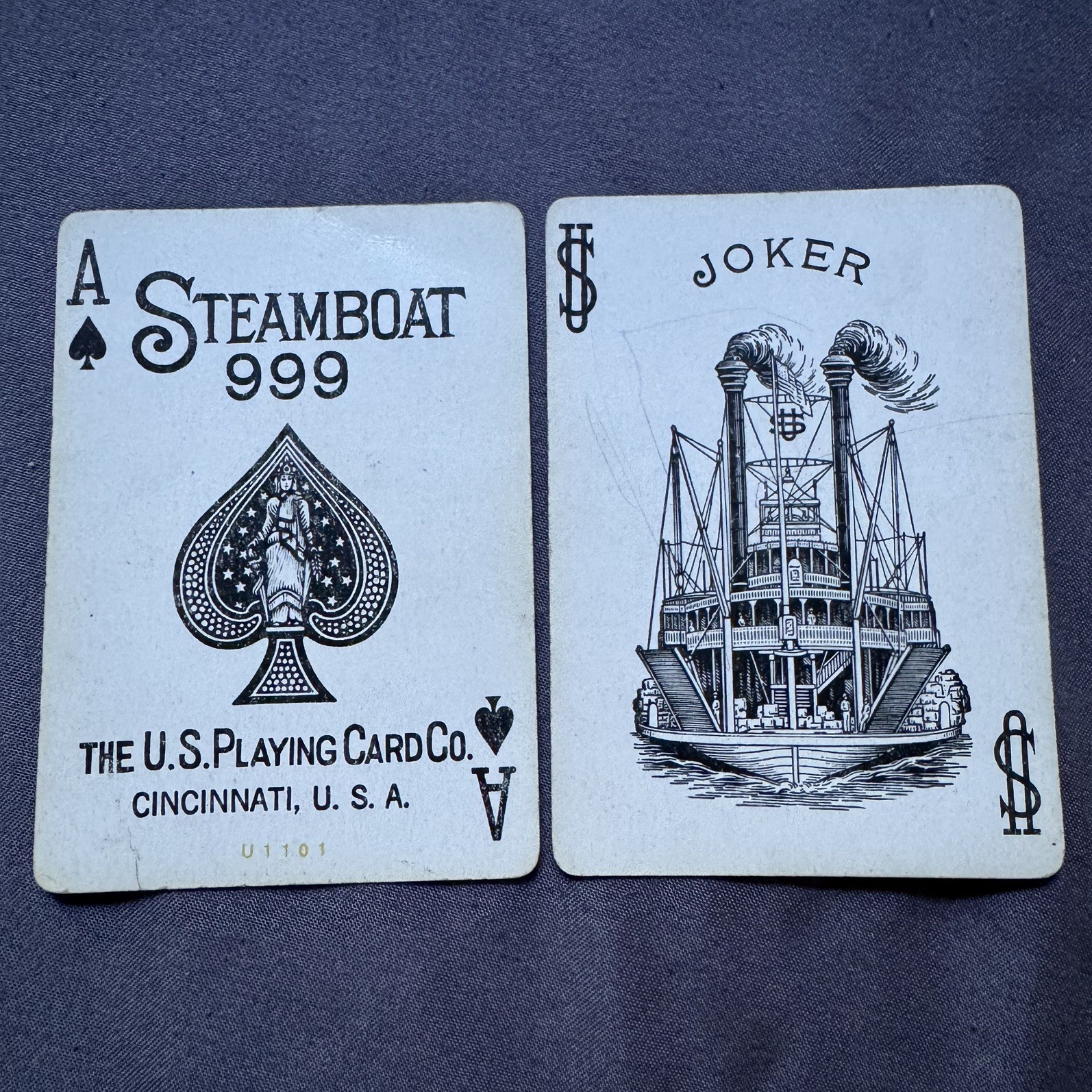 1915 USPCC Steamboat 999 Playing Cards 52 + 2 Jokers Snowflake Back - No Box