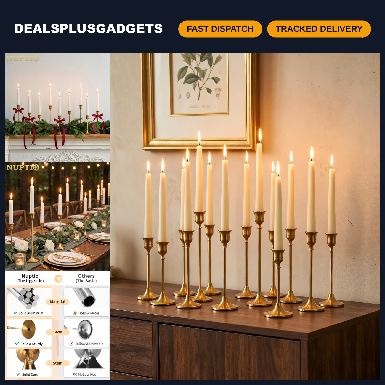 Elegant Gold Taper Candle Holders - Set of 15 for Table Decor & Events