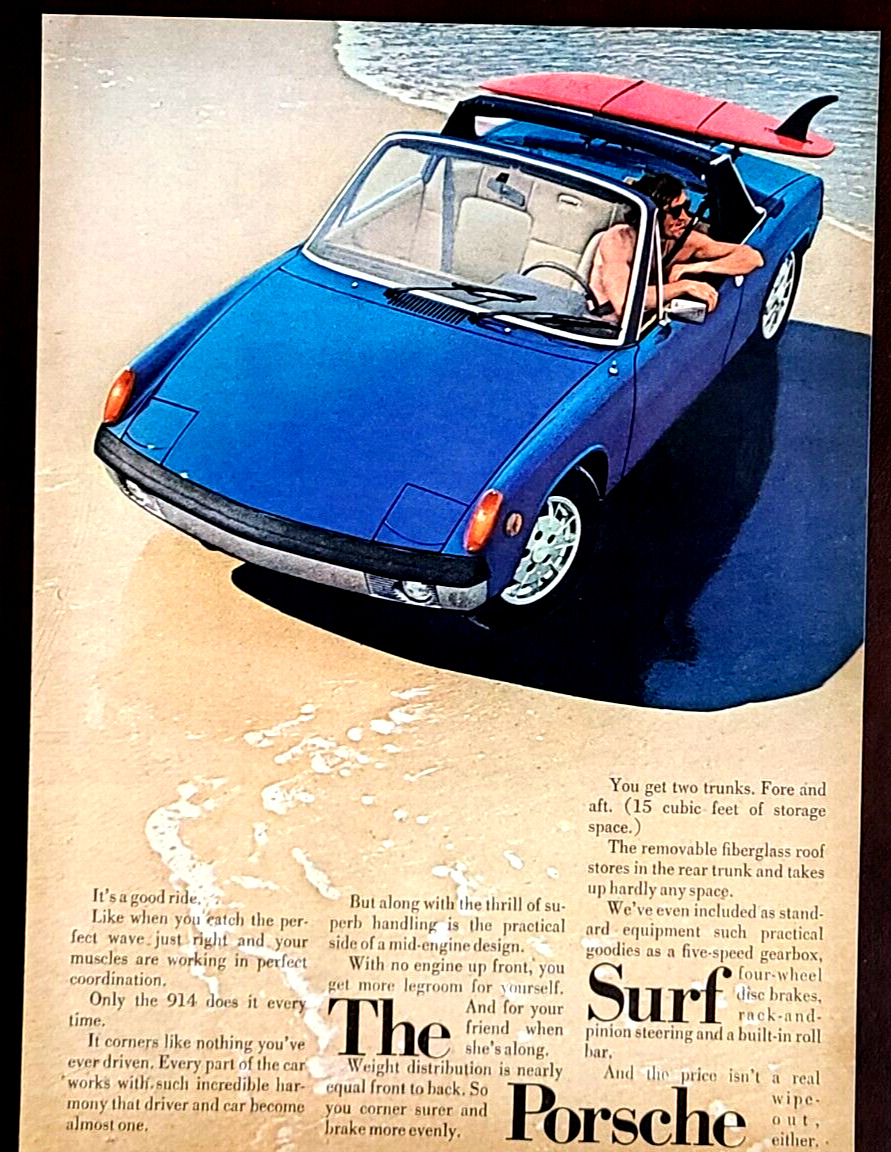 Blue Porsche 914 The Surf Porsche Original 1972 Vintage Print Ad