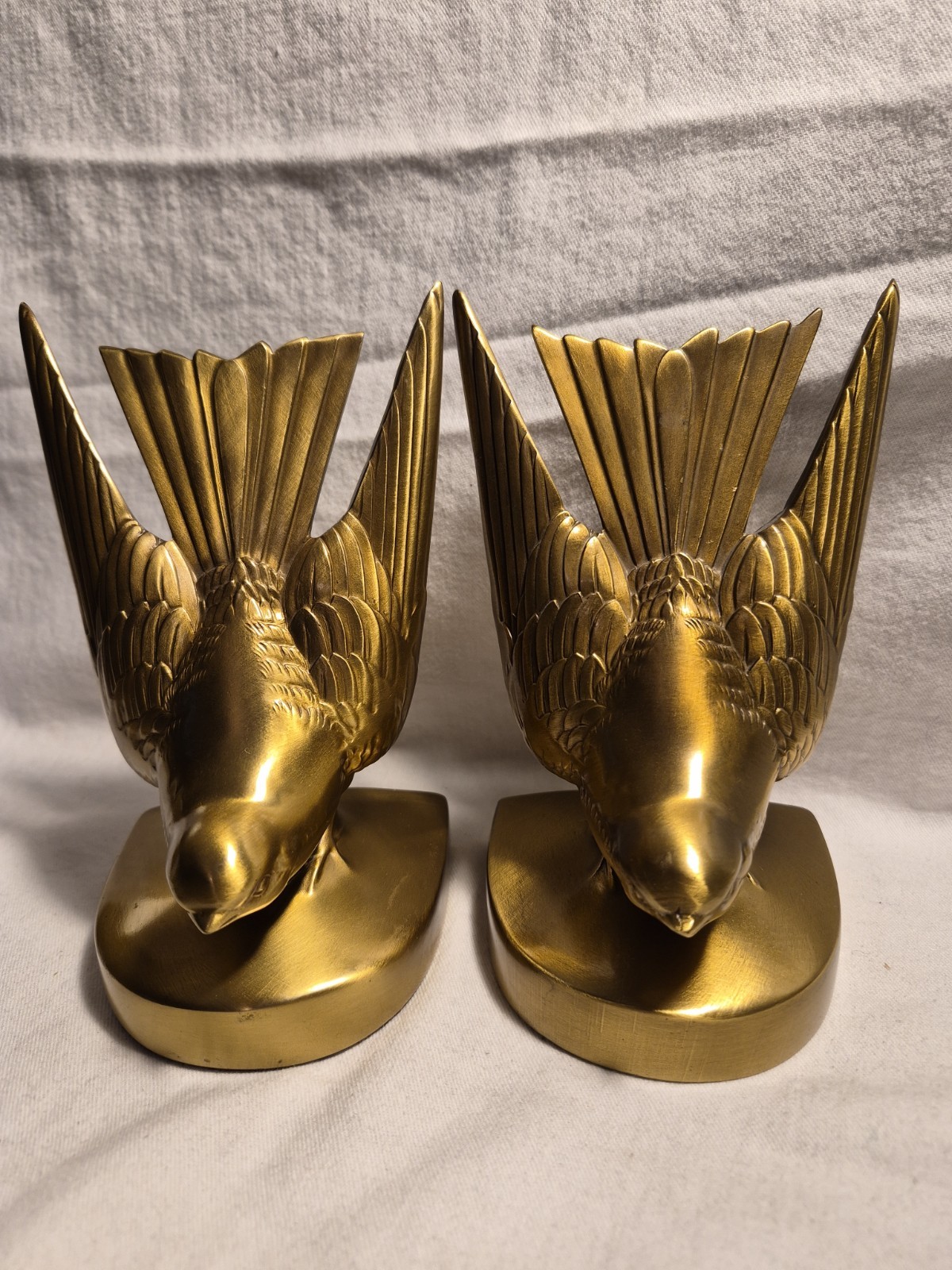 Vintage 1960s Pair (2) Brass Swallow Bird Bookends Mid Century Modern Art Deco 