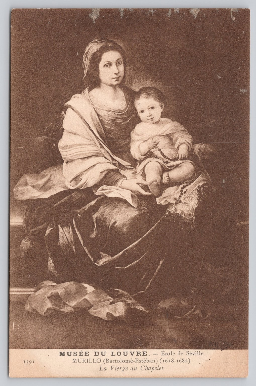 Murillo La Vierge au Chapelet Louvre Museum Art Postcard N.I.L. Paris Murillo La Vierge au Chapelet Louvre Museum Art Postcard N.I.L. Paris