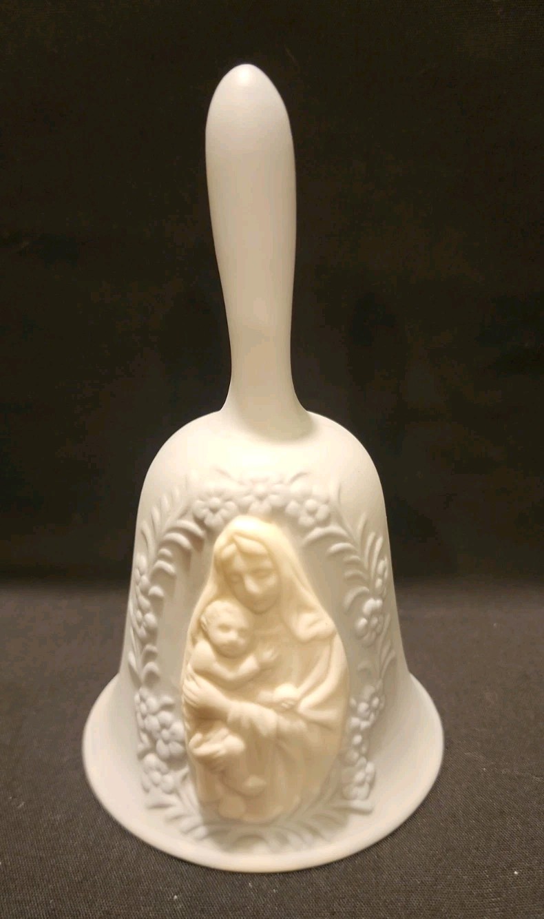 Vintage 1977 Roman Blue Satin Madonna And Child Bell