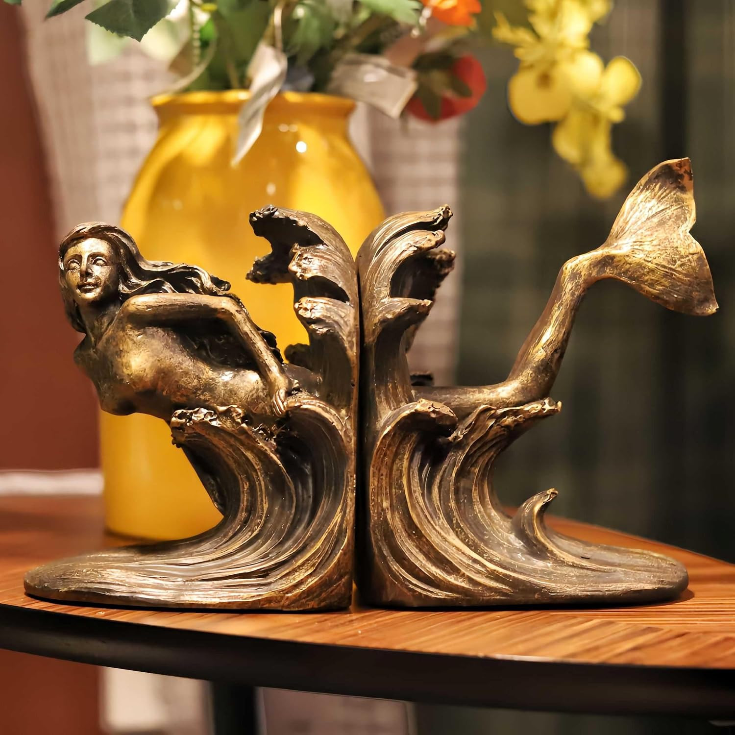 6 H Resin Mermaid Bookends Set Goddess of the Sea Vintage Statue