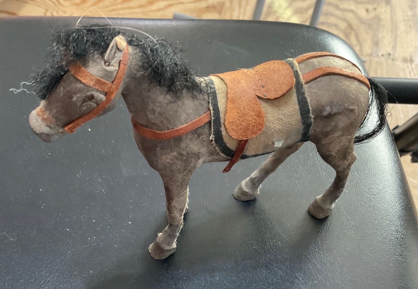 Antique German Paper Mache Flocked Horse Figurine Toy 1900s Putz One Eye Missing
