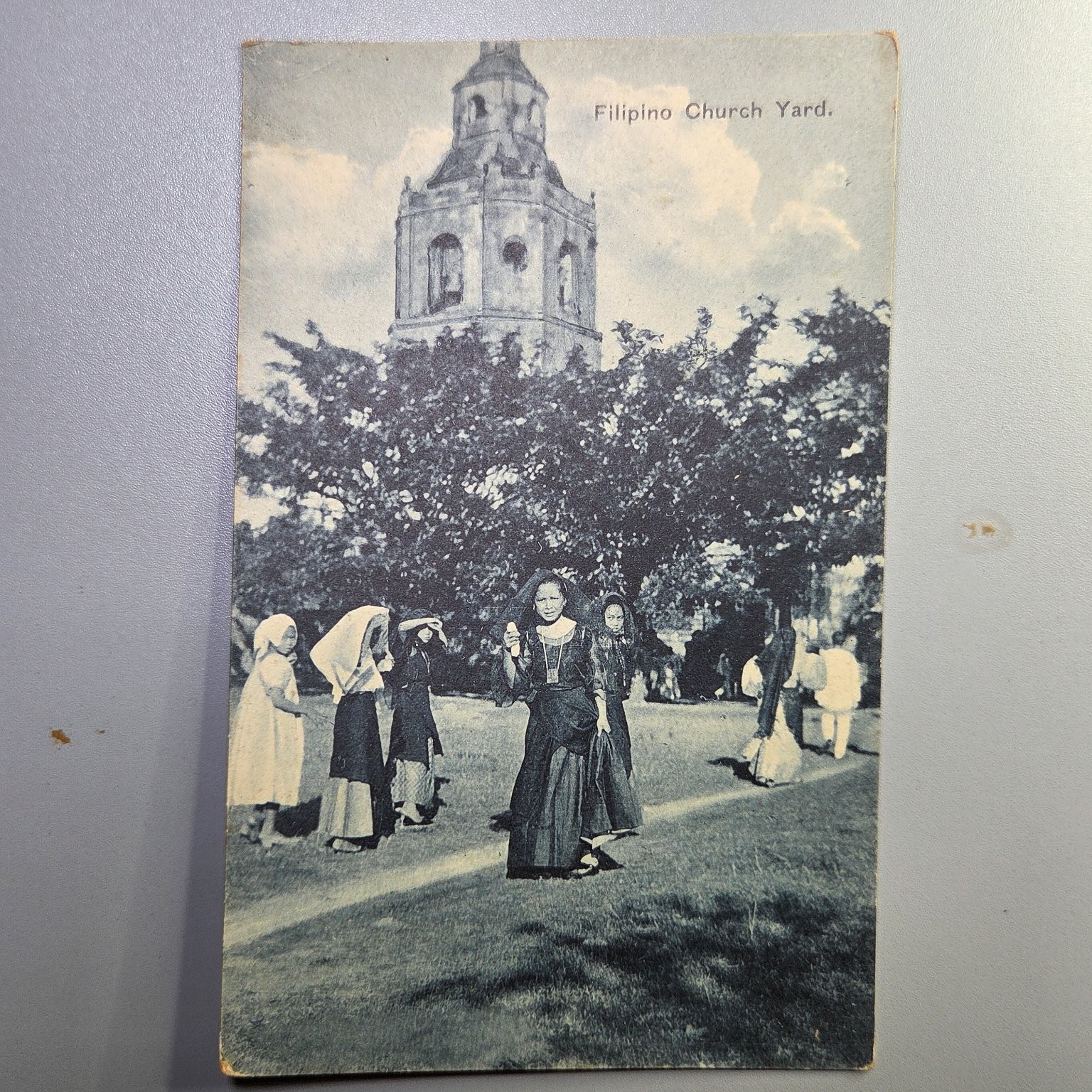 Filipino Church Yard Postcard Photograph Early 1900s Manila Philippines RPPC